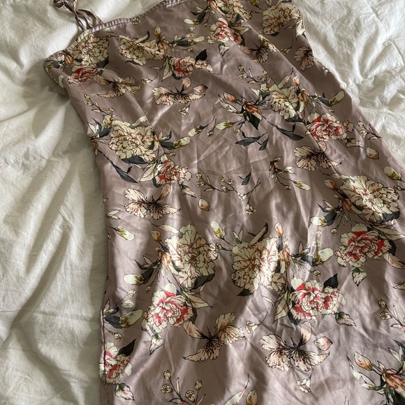 Beige floral satin square neck mini slip dress - Picture 4 of 9